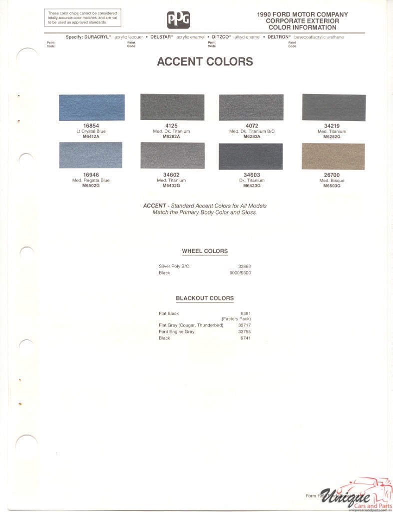 1990 Ford Paint Charts PPG 3